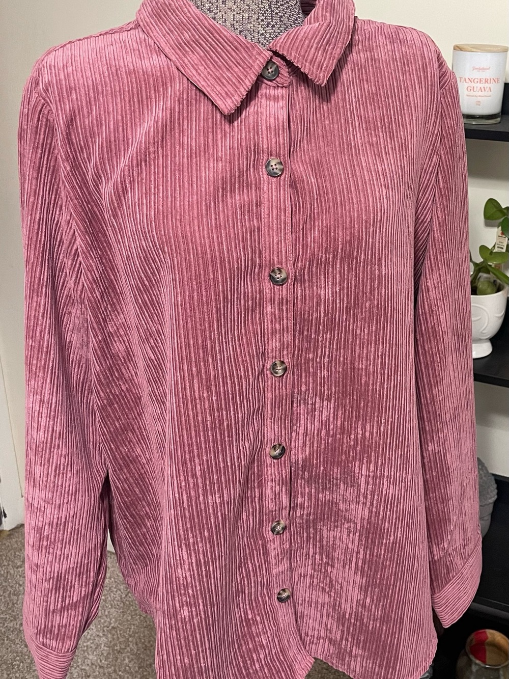 Christopher & Banks Rose Pink Corduroy Button-Front Shirt